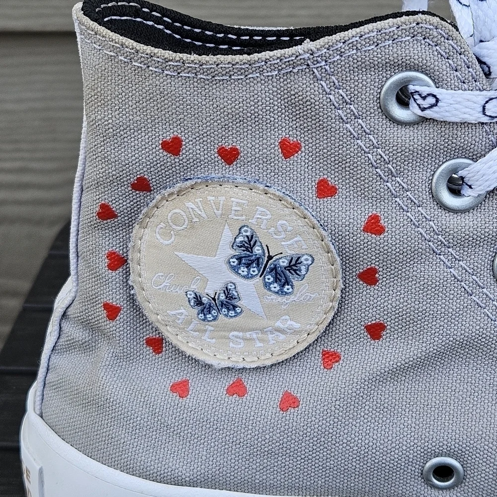 Converse All Star Lift Platform Run Star Shoes Gray Blue Hearts Women's Size 8